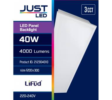 JUST LED LED Panel Backlight 40watt Παραλληλόγραμμο 4000lum 3CCT D:120cm x 30cm (212304010)