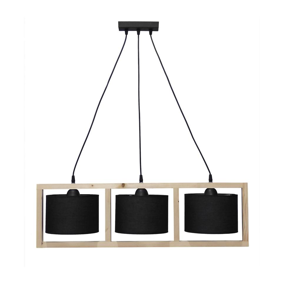 Heronia HKF-03 3/L WOOD ΜΑΥΡΟ-NATURAL ΚΡΕΜΑΣΤΟ Ε/27 ΞΥΛΟ-ΑΜΠΑΖΟΥΡ