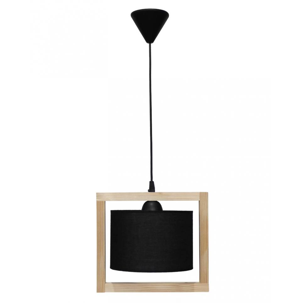 Heronia HKF-03 1/L WOOD ΜΑΥΡΟ-NATURAL ΚΡΕΜΑΣΤΟ Ε/27 ΞΥΛΟ-ΑΜΠΑΖΟΥΡ