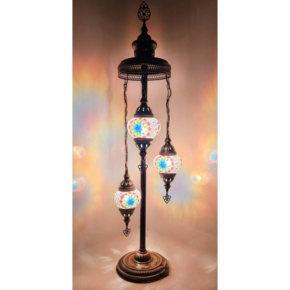 Heronia ORIENTAL 3/L FLOOR LAMP ΔΑΠΕΔΟΥ ΒΙΤΡΩ  BRONZE-ΠΟΛΥΧΡΩΜΟ ΓΥΑΛΙ
