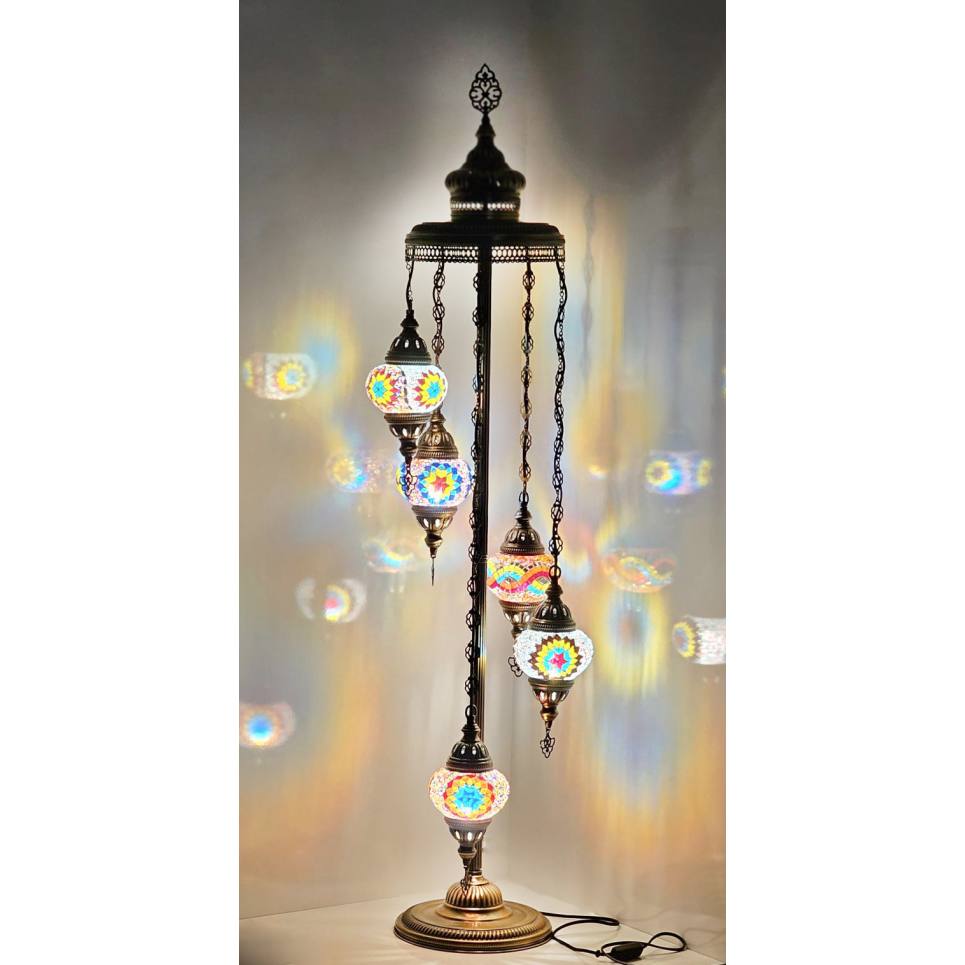 Heronia ORIENTAL 5/L FLOOR LAMP ΔΑΠΕΔΟΥ ΒΙΤΡΩ  BRONZE-ΠΟΛΥΧΡΩΜΟ ΓΥΑΛΙ