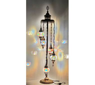 Heronia ORIENTAL 5/L FLOOR LAMP ΔΑΠΕΔΟΥ ΒΙΤΡΩ  BRONZE-ΠΟΛΥΧΡΩΜΟ ΓΥΑΛΙ