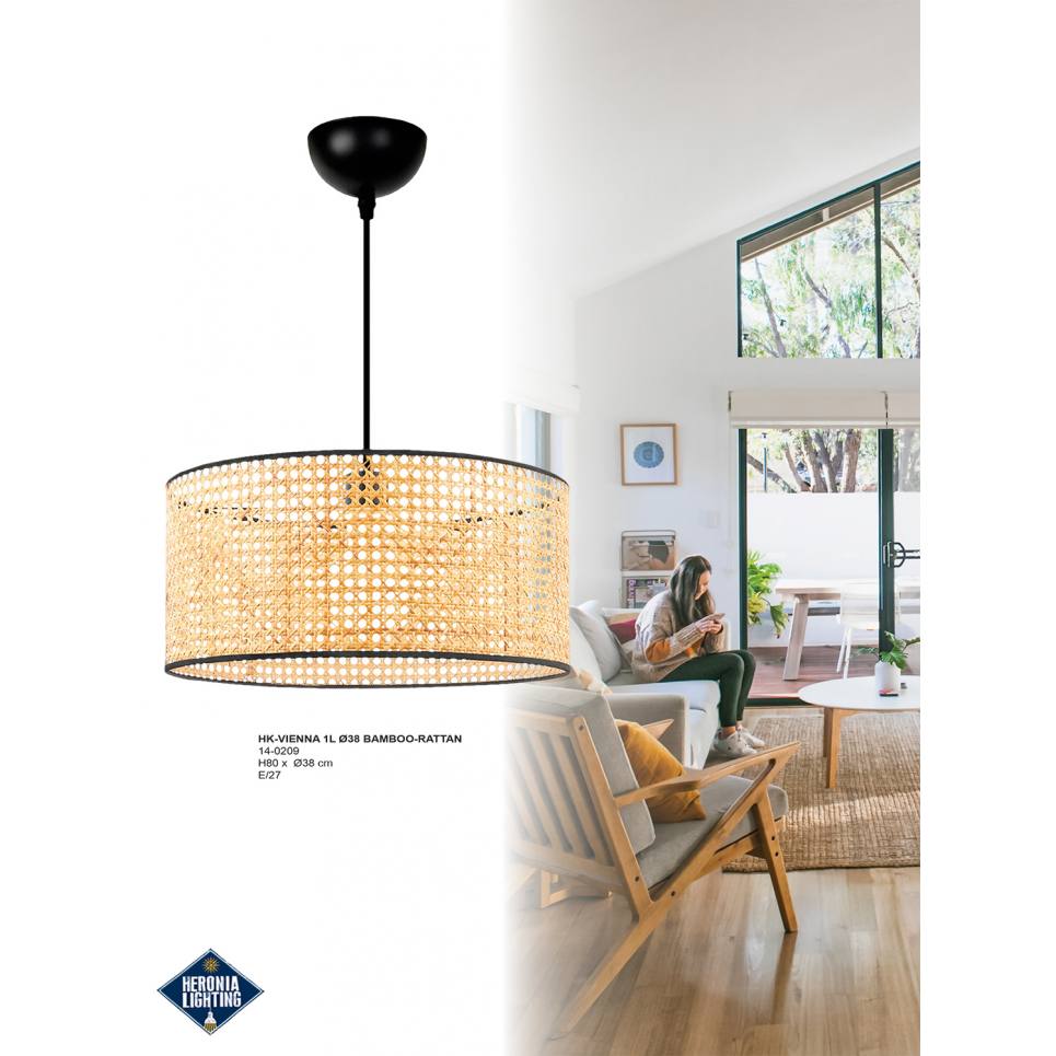 Heronia HK-VIENNA 1L Φ38 BAMBOO-RATTAN ΚΡΕΜΑΣΤΟ ΦΩΤΙΣΤΙΚΟ
