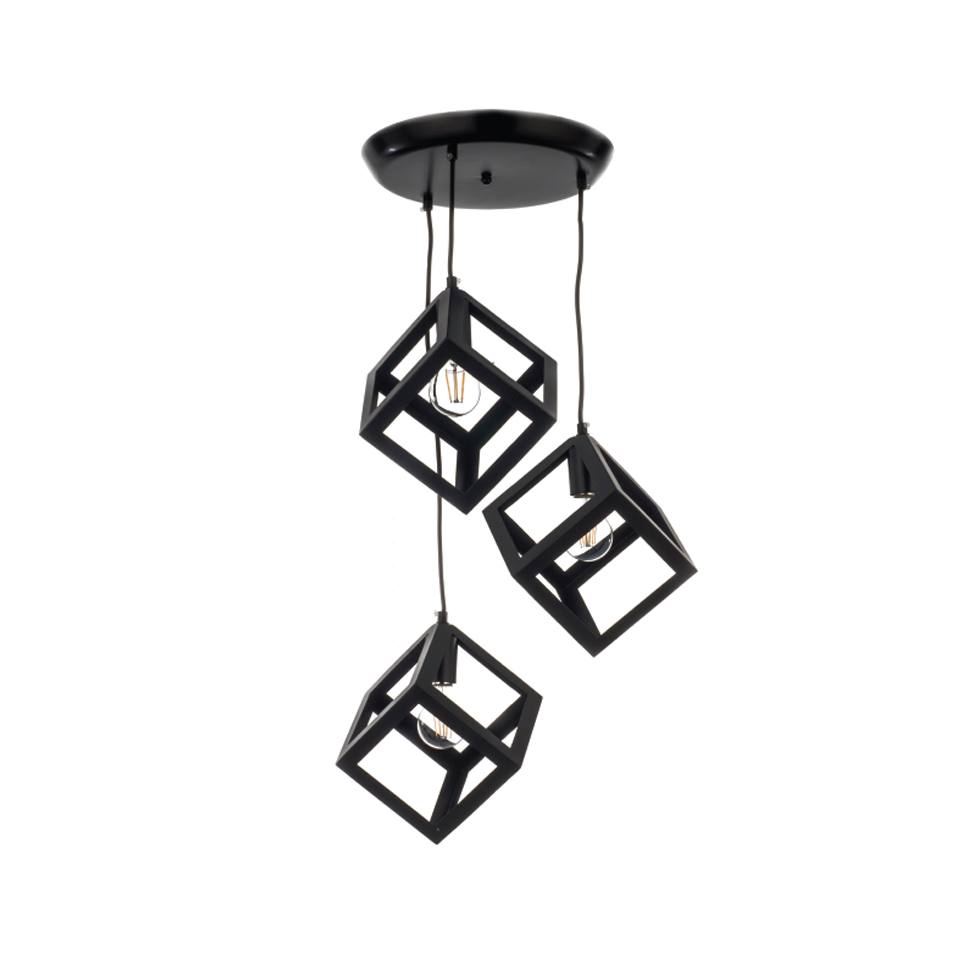 InLight Κρεμαστό φωτιστικό από μαύρο μέταλλο 3XE27 D:30cm (4400-3-BL-ΡΟΖΕΤΑ)
