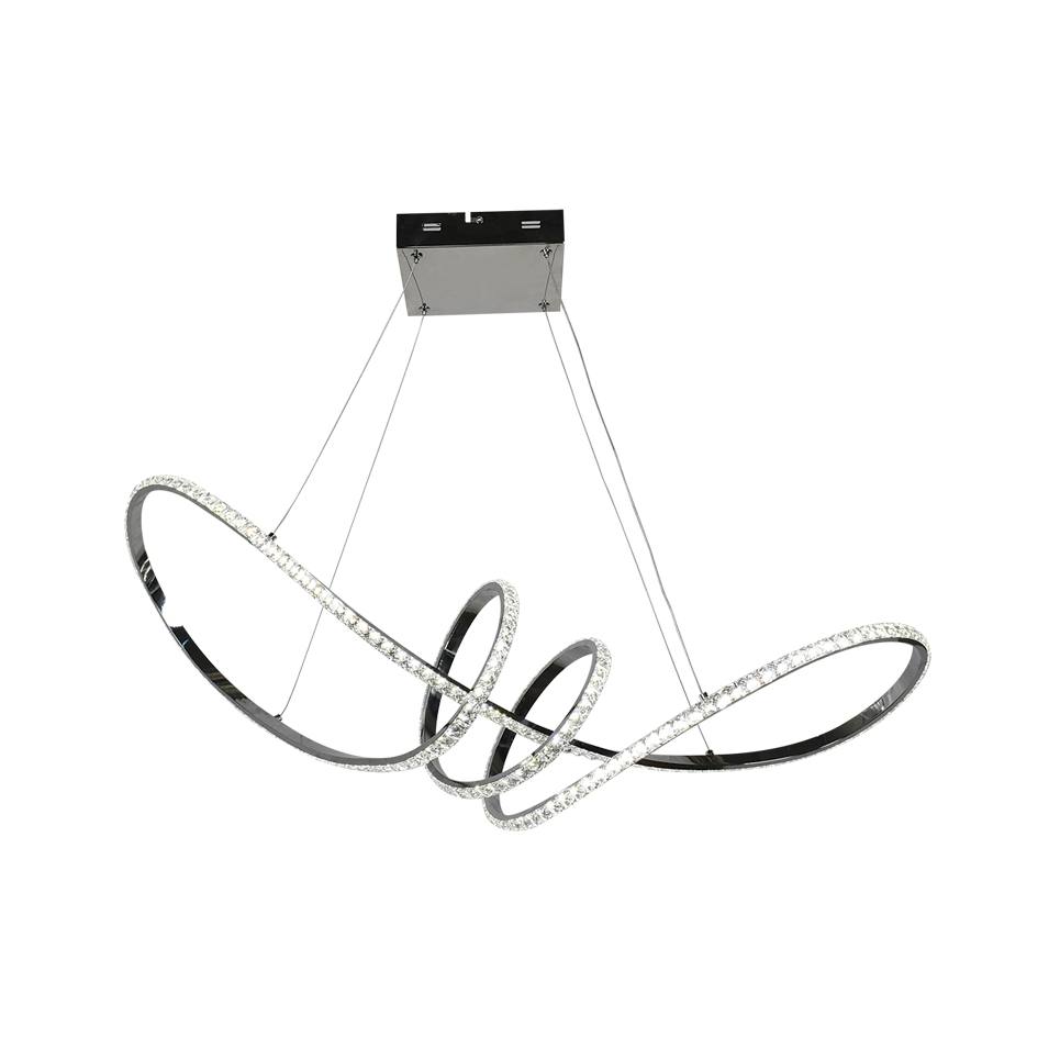 InLight Κρεμαστό φωτιστικό LED 75W 4000K από χρώμιο αλουμίνιο και κρύσταλλα D:90cm (6182-Χρώμιο)