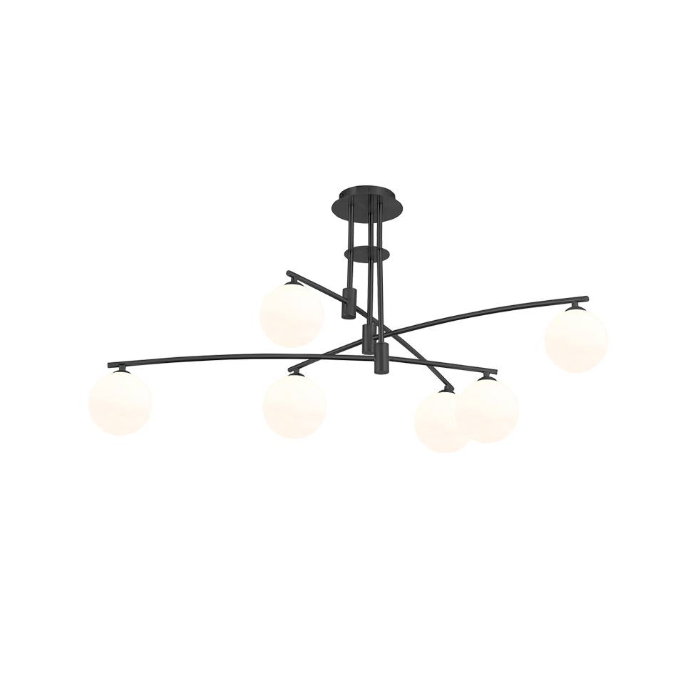 InLight Κρεμαστό φωτιστικό από μαύρο μέταλλο και λευκή οπαλίνα 6XG9 D:100cm (6036-6)