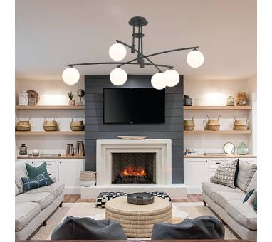 InLight Κρεμαστό φωτιστικό από μαύρο μέταλλο και λευκή οπαλίνα 6XG9 D:100cm (6036-6)