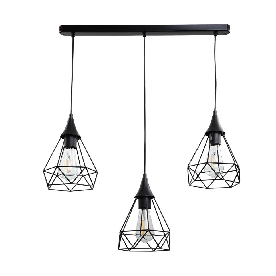 InLight Κρεμαστό φωτιστικό από μαύρο μέταλλο 3XE27 D:60cm (4024-3-BL-RAIL)