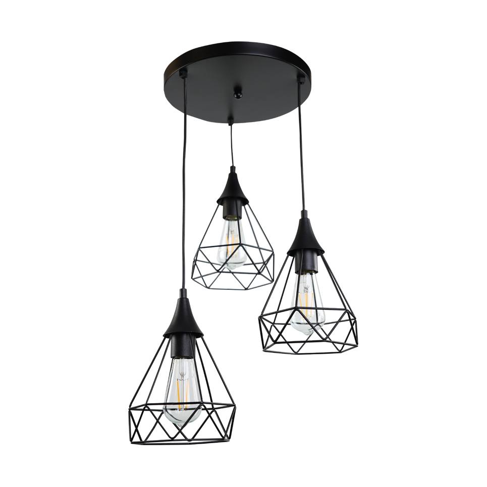 InLight Κρεμαστό φωτιστικό από μαύρο μέταλλο 3XE27 D: 30cm (4024-3-BL-ROSETTE)