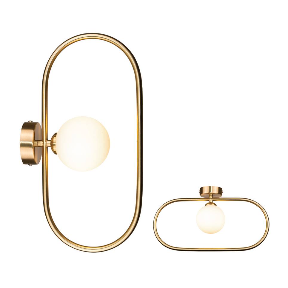 InLight Επιτοίχιο φωτιστικό σε χρυσαφί χρώμα και λευκή οπαλίνα 1XG9 D:40cm (43031-GL)