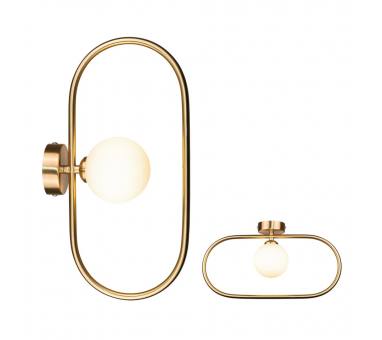 InLight Επιτοίχιο φωτιστικό σε χρυσαφί χρώμα και λευκή οπαλίνα 1XG9 D:40cm (43031-GL)