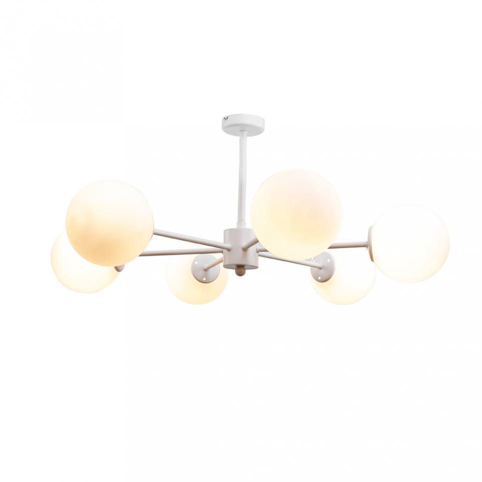 InLight Κρεμαστό φωτιστικό από λευκό μέταλλο και λευκή οπαλίνα 6XG9 D:70cm (5013-6)