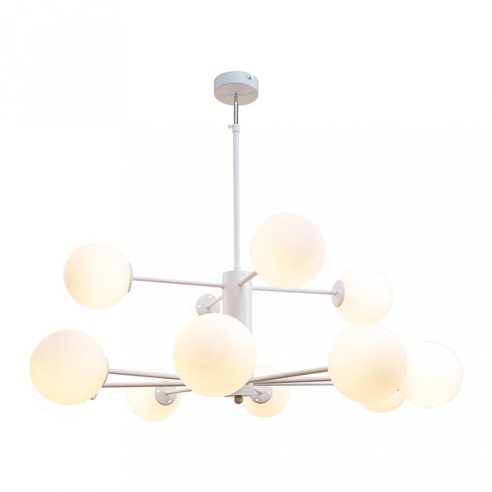 InLight Κρεμαστό φωτιστικό από λευκό μέταλλο και λευκή οπαλίνα 12XG9 D:90cm (5012-12)