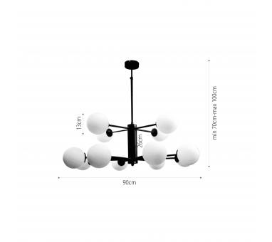 InLight Κρεμαστό φωτιστικό από μαύρο μέταλλο και λευκή οπαλίνα 12XG9 D:100cm (5315-12)