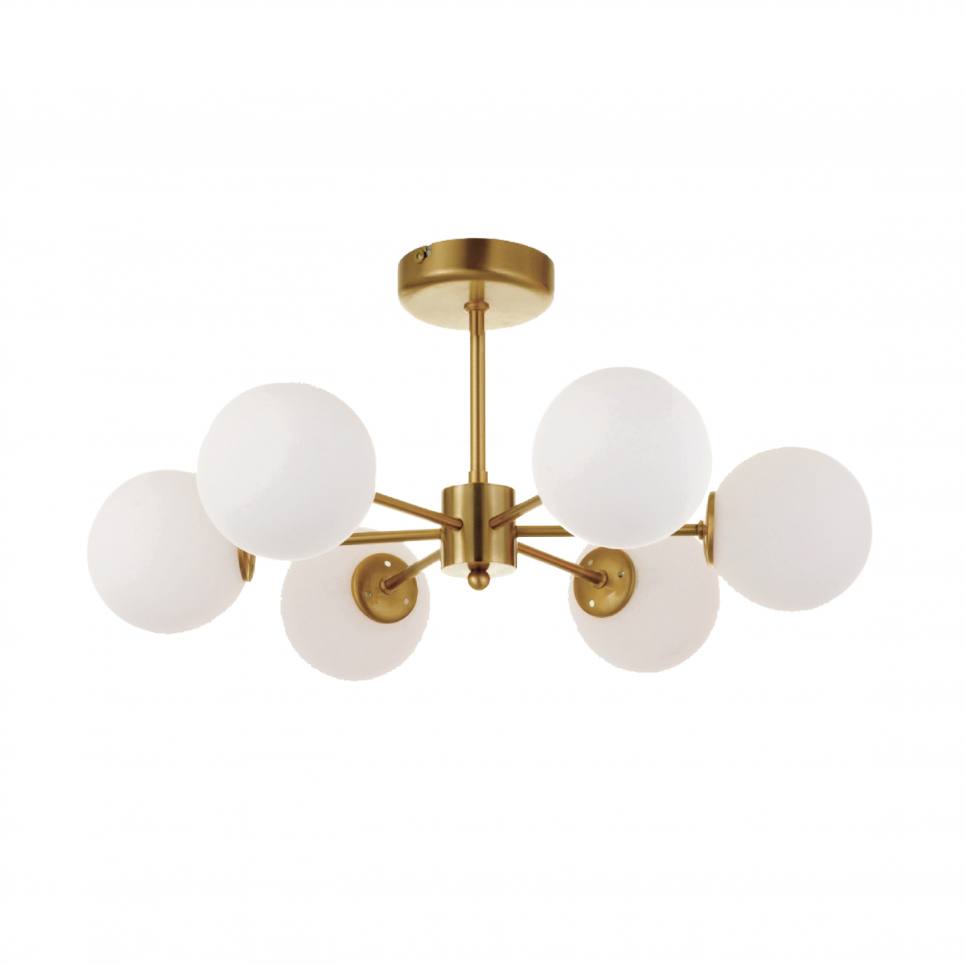 InLight Κρεμαστό φωτιστικό από χρυσό ματ μέταλλο και λευκή οπαλίνα 6XG9 D:55cm (5015-6)