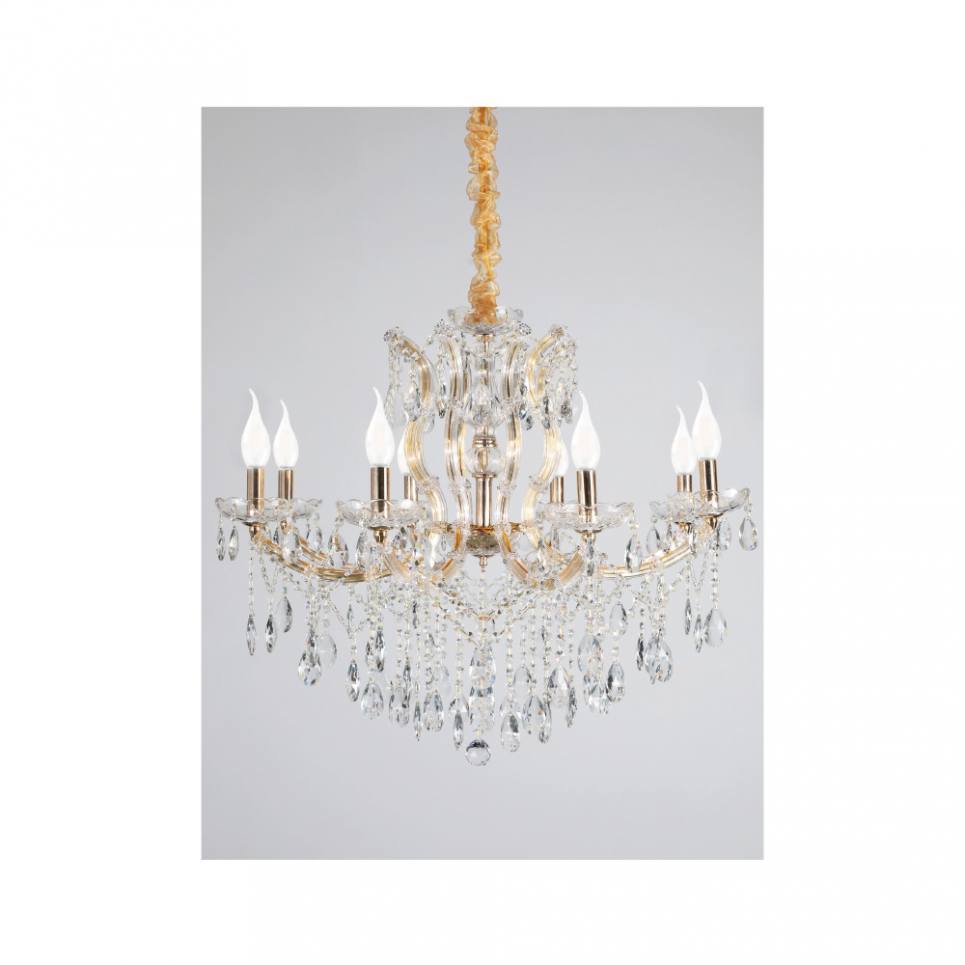 Inlight Κρεμαστό φωτιστικό από χρυσό μέταλλο γυαλί και κρύσταλλα 8XE14 D:80cm (5244-8-Χρυσό)