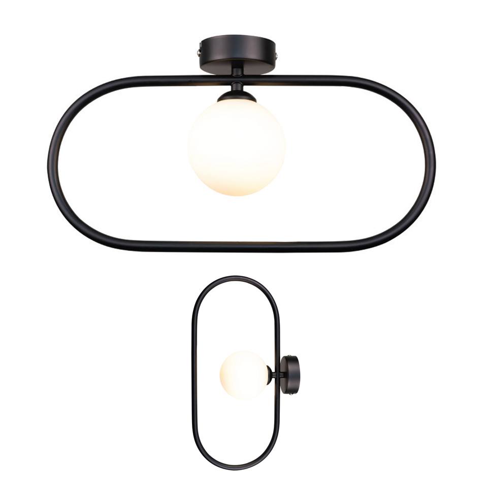 InLight Επιτοίχιο Φωτιστικό Μαύρο G9 – Οβάλ με White Opal Γυαλί 15×40 cm (43030-Black)