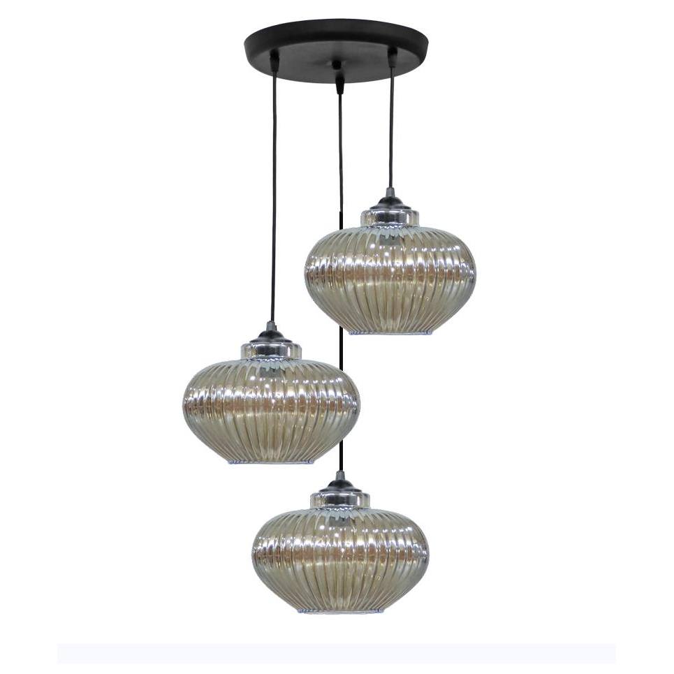 Heronia RIGATO/3L PENDEL BL- FUME ΚΡΕΜΑΣΤΟ ΑΝΙΣΟΠΕΔΟ ΓΥΑΛΙΝΟ