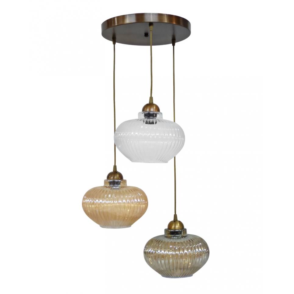 Heronia RIGATO/3L PENDEL BRONZE-TRICOLORE ΚΡΕΜΑΣΤΟ ΑΝΙΣΟΠΕΔΟ ΓΥΑΛΙΝΟ