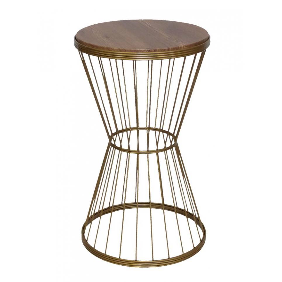 Heronia Τραπεζάκι βοηθητικό -Β- ΚΛΕΨΥΘΡΑ Η58 x Φ35cm χρυσό ματ μεταλλικό/καφέ ξύλο