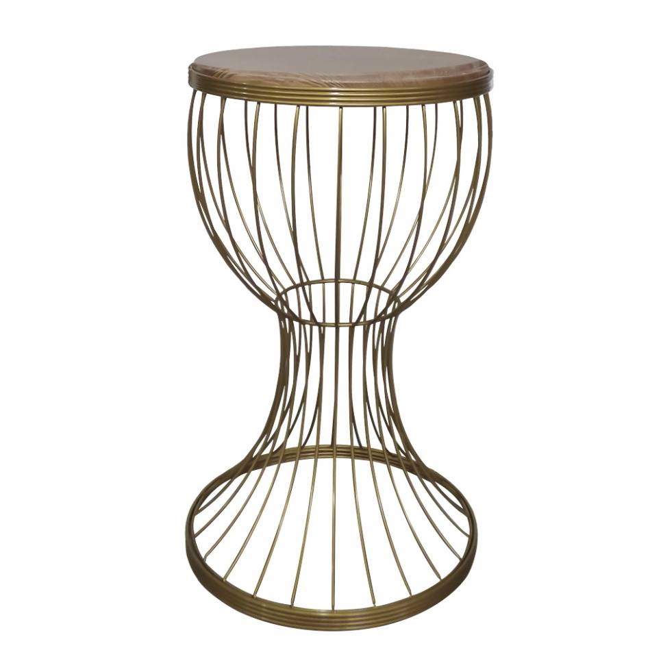 Heronia ΤΡΑΠΕΖΑΚΙ ΒΟΗΘΗΤΙΚΟ -D- ΨΗΛΟ ΠΟΤΗΡΙ Η59 x Φ35cm χρυσό ματ μεταλλικό/καφέ ξύλο