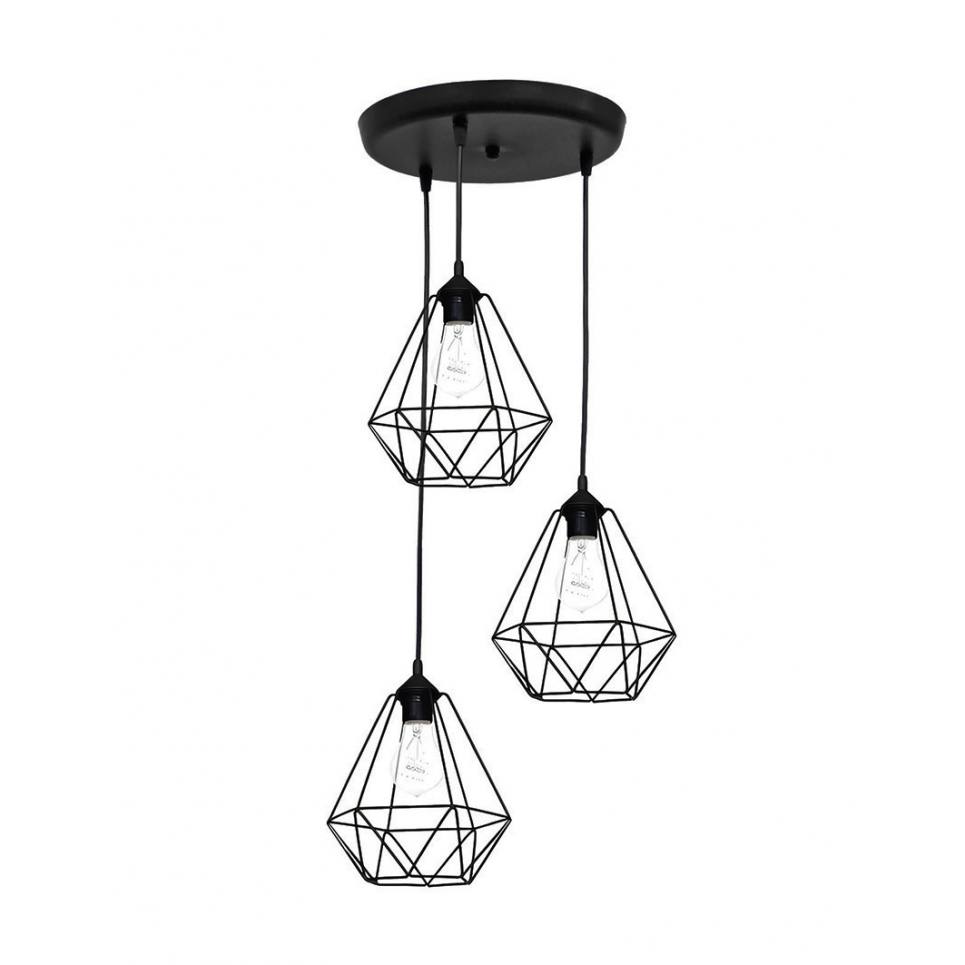 Heronia DM-02 PENDEL 3/L BLACK ΚΡΕΜΑΣΤΟ ΑΝΙΣΟΠΕΔΟ ΔΙΑΜΑΝΤΙ