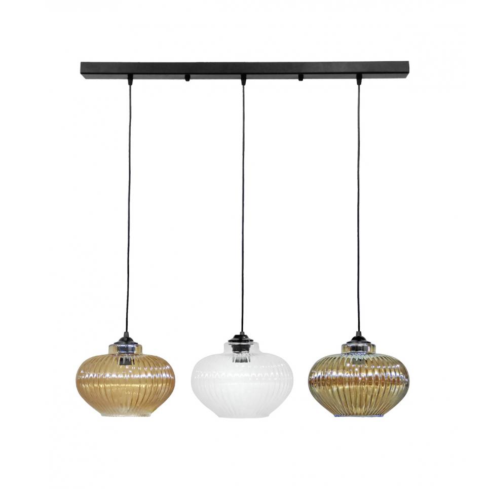 Heronia Κρεμαστό φωτιστικό RIGATO/3 RAGA BL-TRICOLORE ΓΥΑΛΙΝΟ