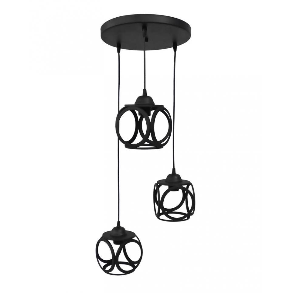 Heronia DM-05PENDEL 3/L BLACK ΚΡΕΜΑΣΤΟ ΑΝΙΣΟΠΕΔΟ ΚΥΒΟΣ ΜΕ ΚΥΚΛΟΥΣ ΜΕΤΑΛΛΙΚΟ