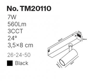 Inlight Φωτιστικό spot LED 7W, 3CCT, 24° για μαγνητική ράγα 220V, σε μαύρη απόχρωση D:3,5x8cm (TM20110)