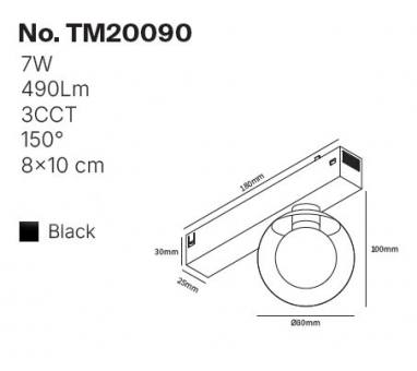 Inlight Φωτιστικό LED 7W 3CCT για μαγνητική ράγα 220V σε μαύρη απόχρωση D:8X10cm (TM20090)