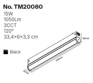 Inlight Γραμμικό Φωτιστικό LED 15W  3CCT 120°,για Μαγνητική Ράγα 220V  σε μαύρη απόχρωση D: 33,4x6x3,3cm (TM20080)