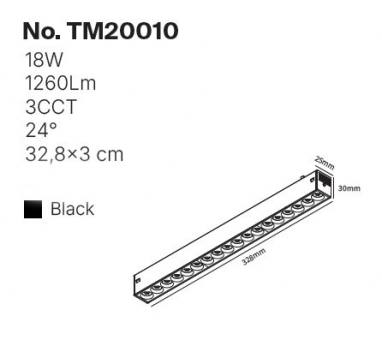 Inlight Γραμμικό Φωτιστικό LED 18W με Anti-glare Dots 3CCT 24° για μαγνητική Ράγα 220V  σε μαύρη απόχρωση D: 32,8x3cm (TM20010)