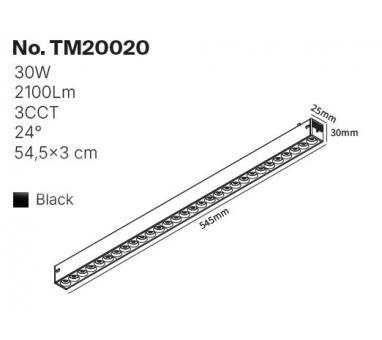 Inlight Γραμμικό Φωτιστικό LED 30W με Anti-glare Dots 3CCT 24° για μαγνητική Ράγα 220V  σε μαύρη απόχρωση D: 54,5x3cm (TM20020)