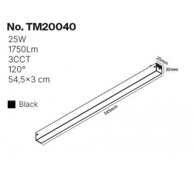 Inlight Γραμμικό Φωτιστικό LED 25W 3CCT 120° για μαγνητική Ράγα 220V  σε μαύρη απόχρωση D: 54,5x3cm (TM20040)