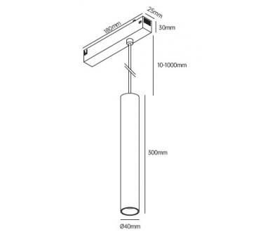 Inlight Κρεμαστό φωτιστικό LED 10W, 3CCT, 24°, για μαγνητική ράγα 220V  σε μαύρη απόχρωση D:4x30cm (TM20150)